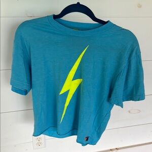 Aviator Nation Blue Tee with Neon Yellow Lightning Bolt